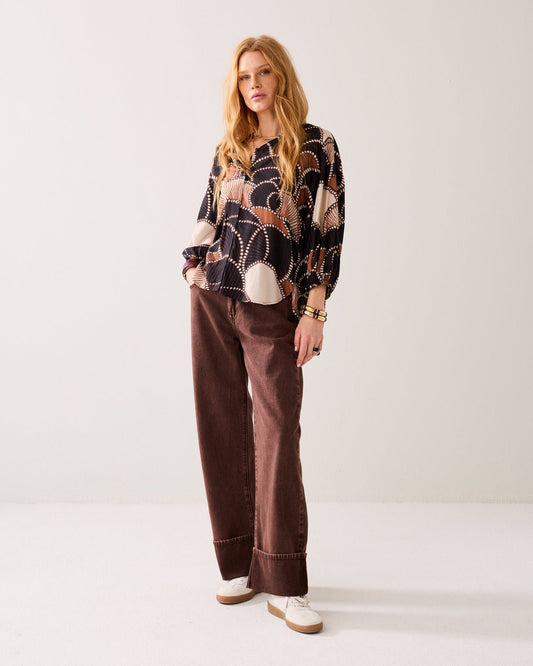 Summum Loose-Fitting Blouse w/All Over Multicolor Print