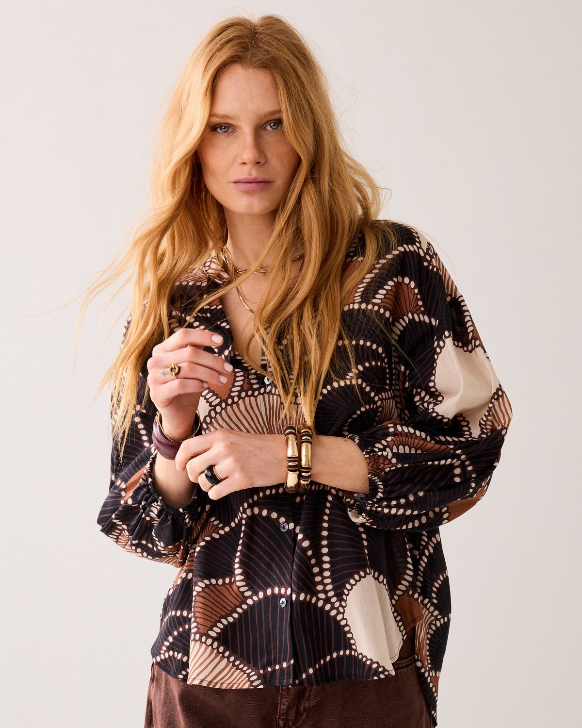 Summum Loose-Fitting Blouse w/All Over Multicolor Print