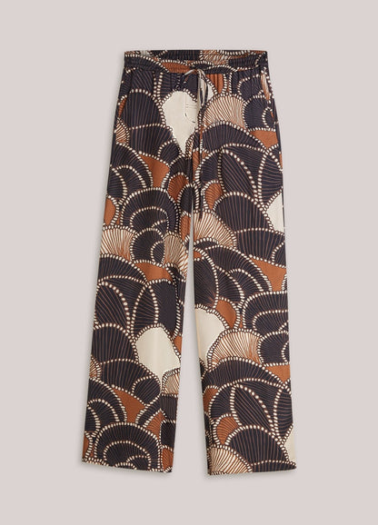Summum Flowy Twill Satin Trousers w/Multicolor Print