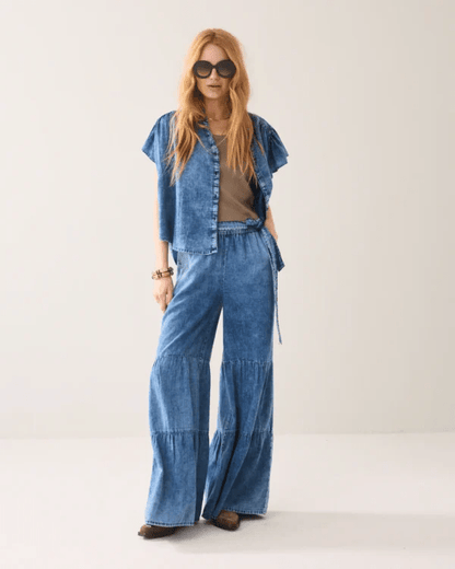 Summum Sateen Indigo Cotton Trousers