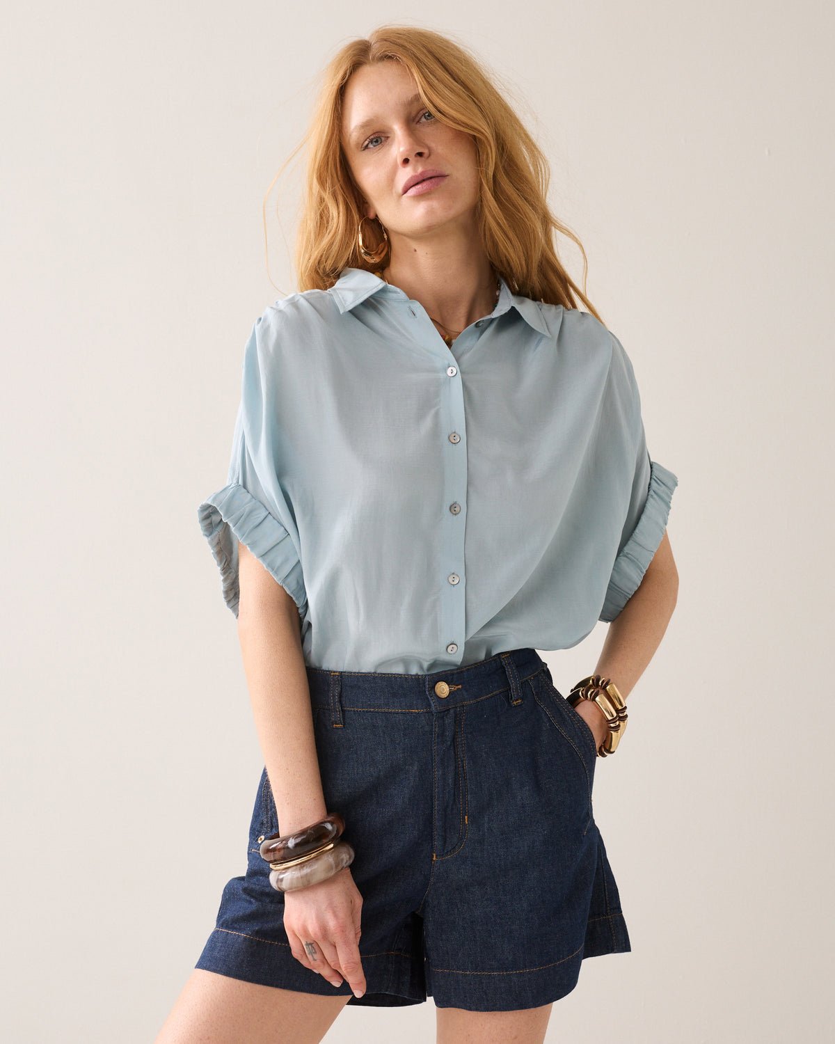 Summum Wear-Your-Way Shiny Blouse Glacier Blue