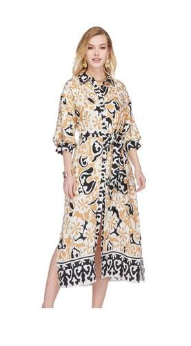 Jade Ethnic Border Maxi Shirt Dress