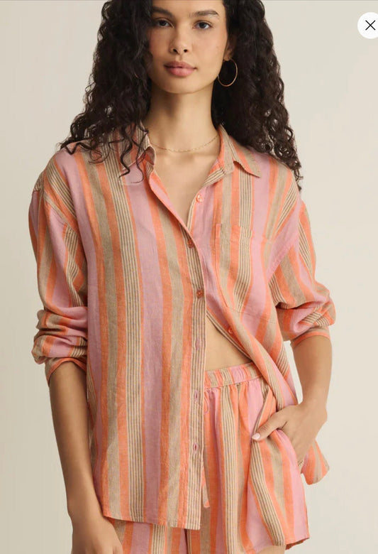 Z Supply Perfect Striped Button Up in Tiger Lily