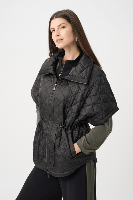 JR Quilted Nylon Shawl-Neck Boxy Vest 263643