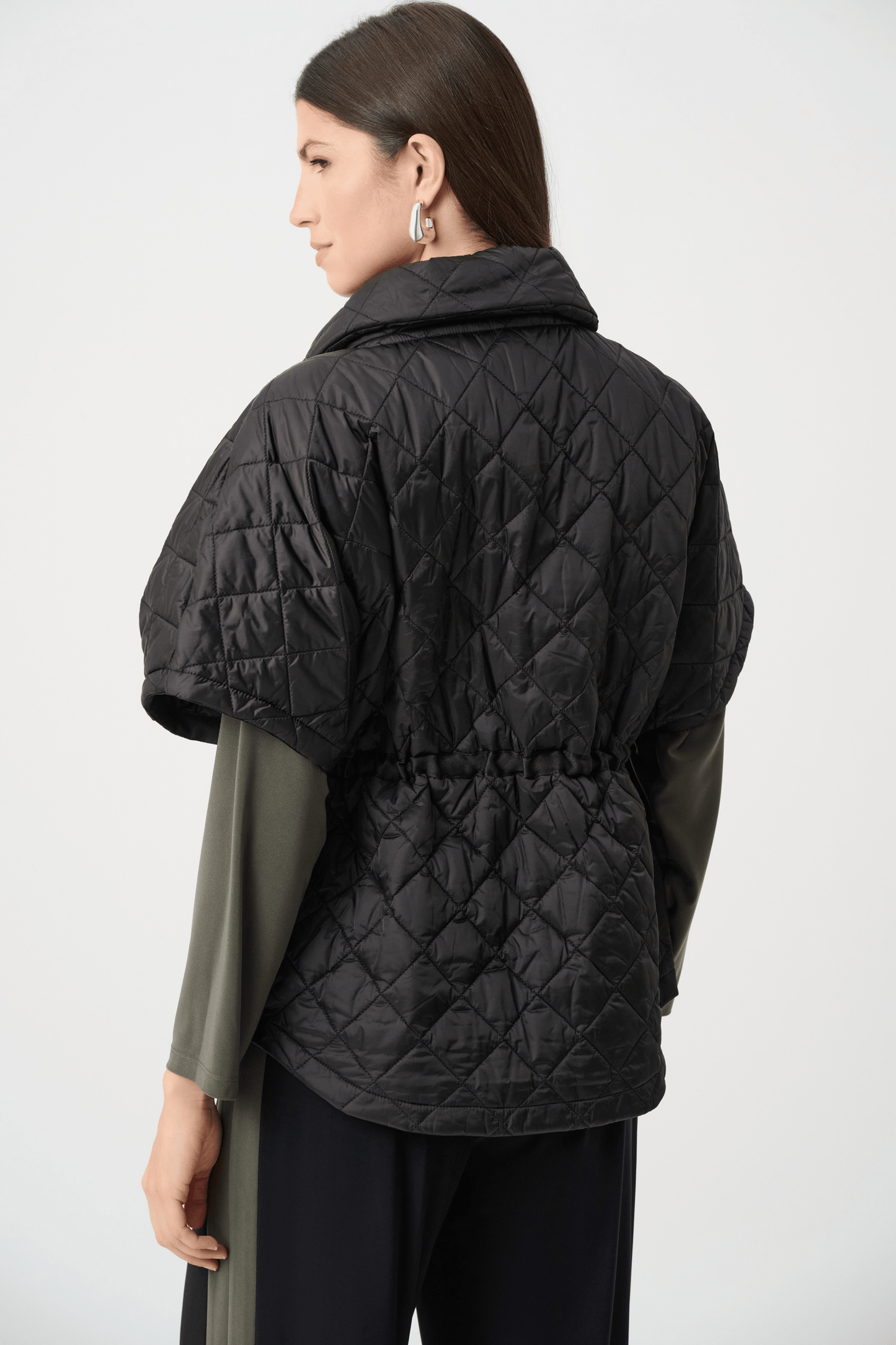 JR Quilted Nylon Shawl-Neck Boxy Vest 263643