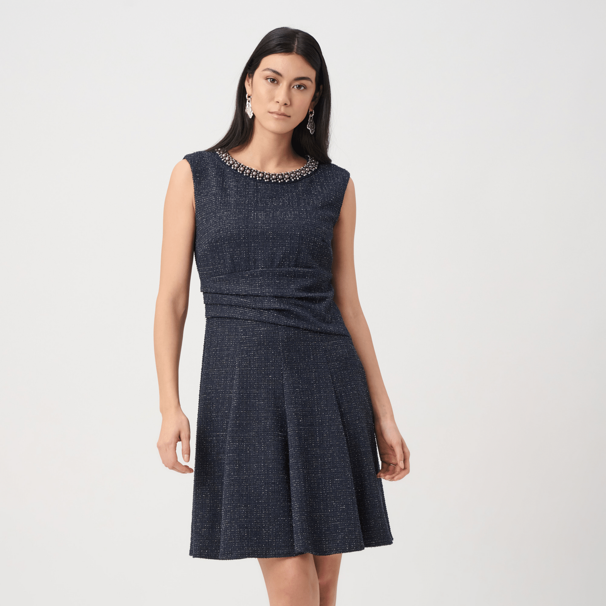 JR Lurex Boucle Flounce Dress w/Pearl Trim 263092
