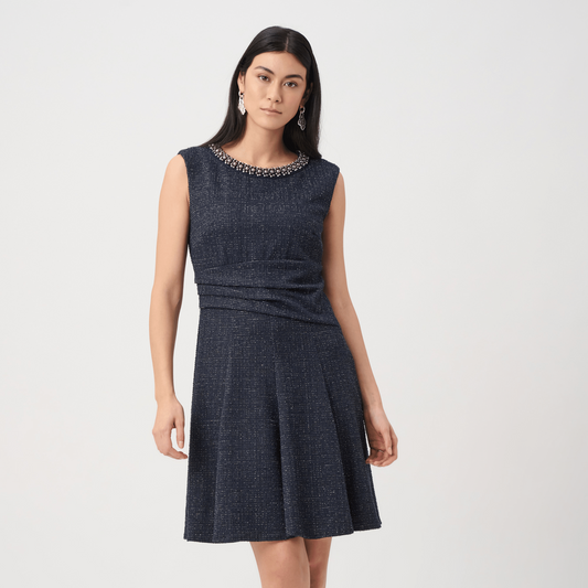 JR Lurex Boucle Flounce Dress w/Pearl Trim 263092