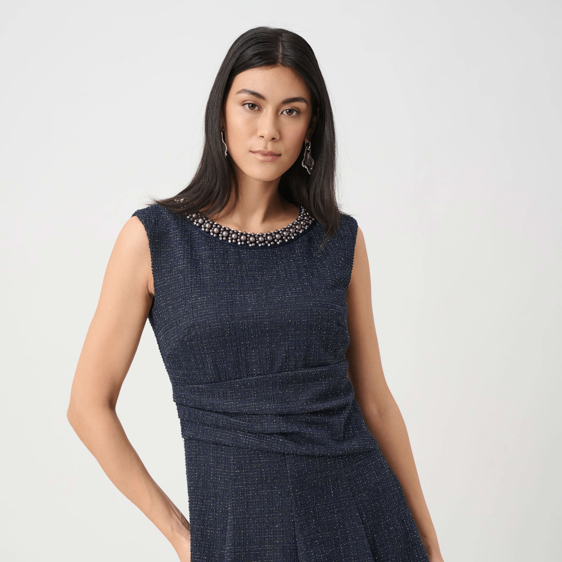 JR Lurex Boucle Flounce Dress w/Pearl Trim 263092