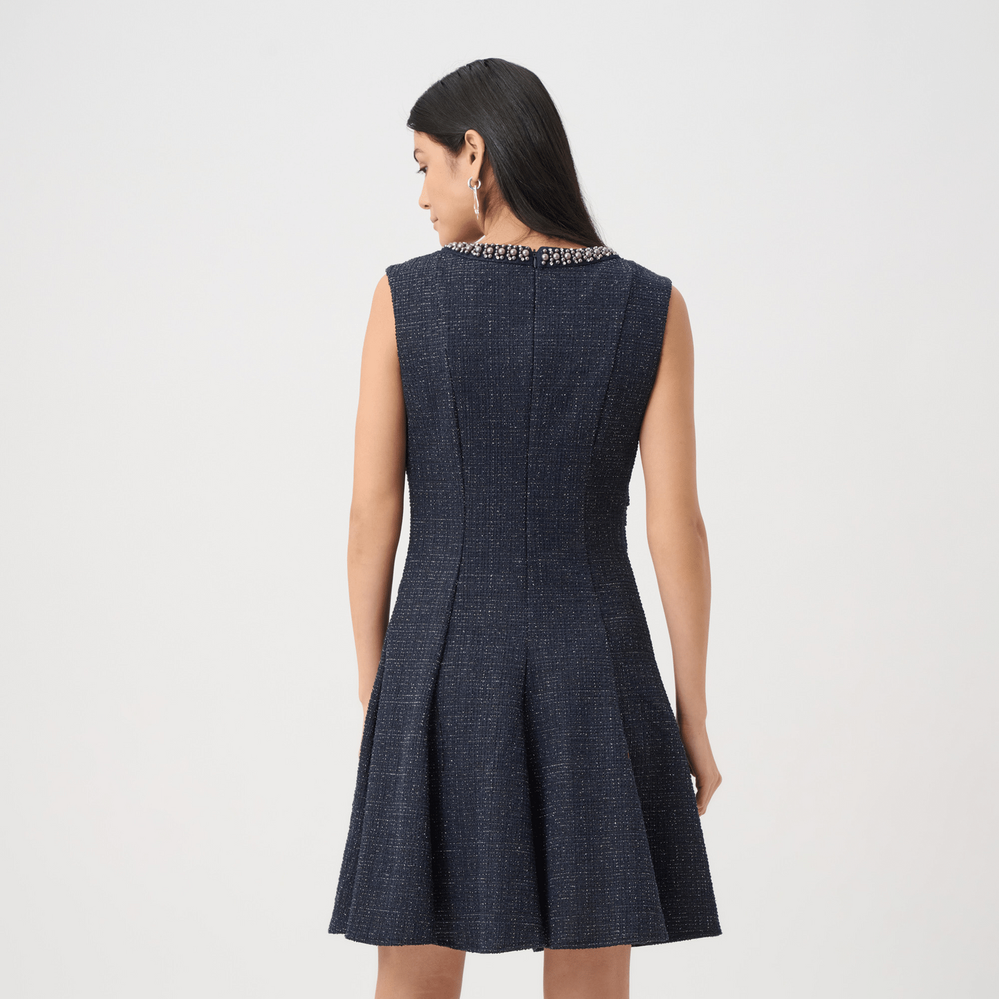 JR Lurex Boucle Flounce Dress w/Pearl Trim 263092
