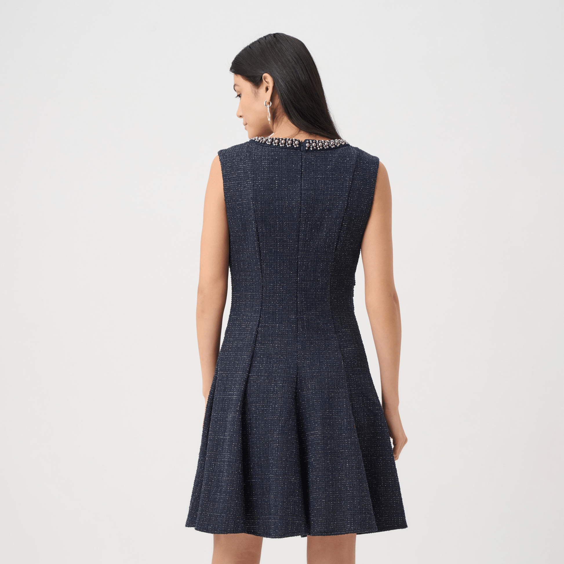 JR Lurex Boucle Flounce Dress w/Pearl Trim 263092