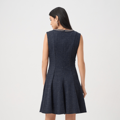 JR Lurex Boucle Flounce Dress w/Pearl Trim 263092