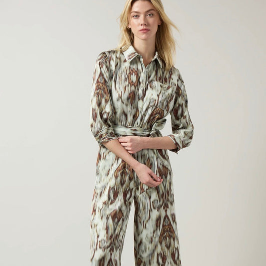 Lysse Dahlia Belted Satin Wide Leg Jumpsuit in Woodland Paisley
