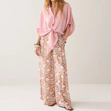 Summum Glossy Blouse with Bow in Rose Quartz