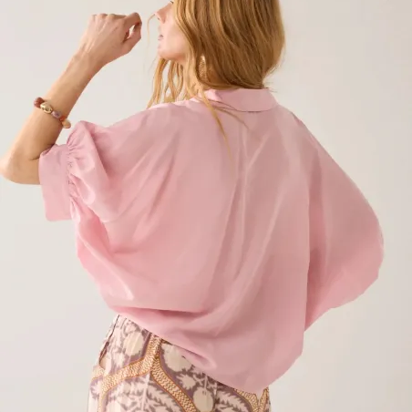 Summum Glossy Blouse with Bow in Rose Quartz
