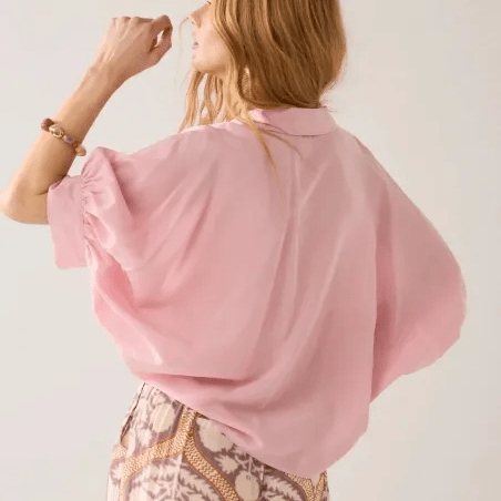 Summum Glossy Blouse with Bow in Rose Quartz