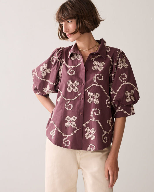 Summum Embroidered Blouse with Contrast