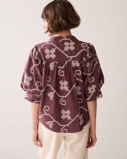 Summum Embroidered Blouse with Contrast