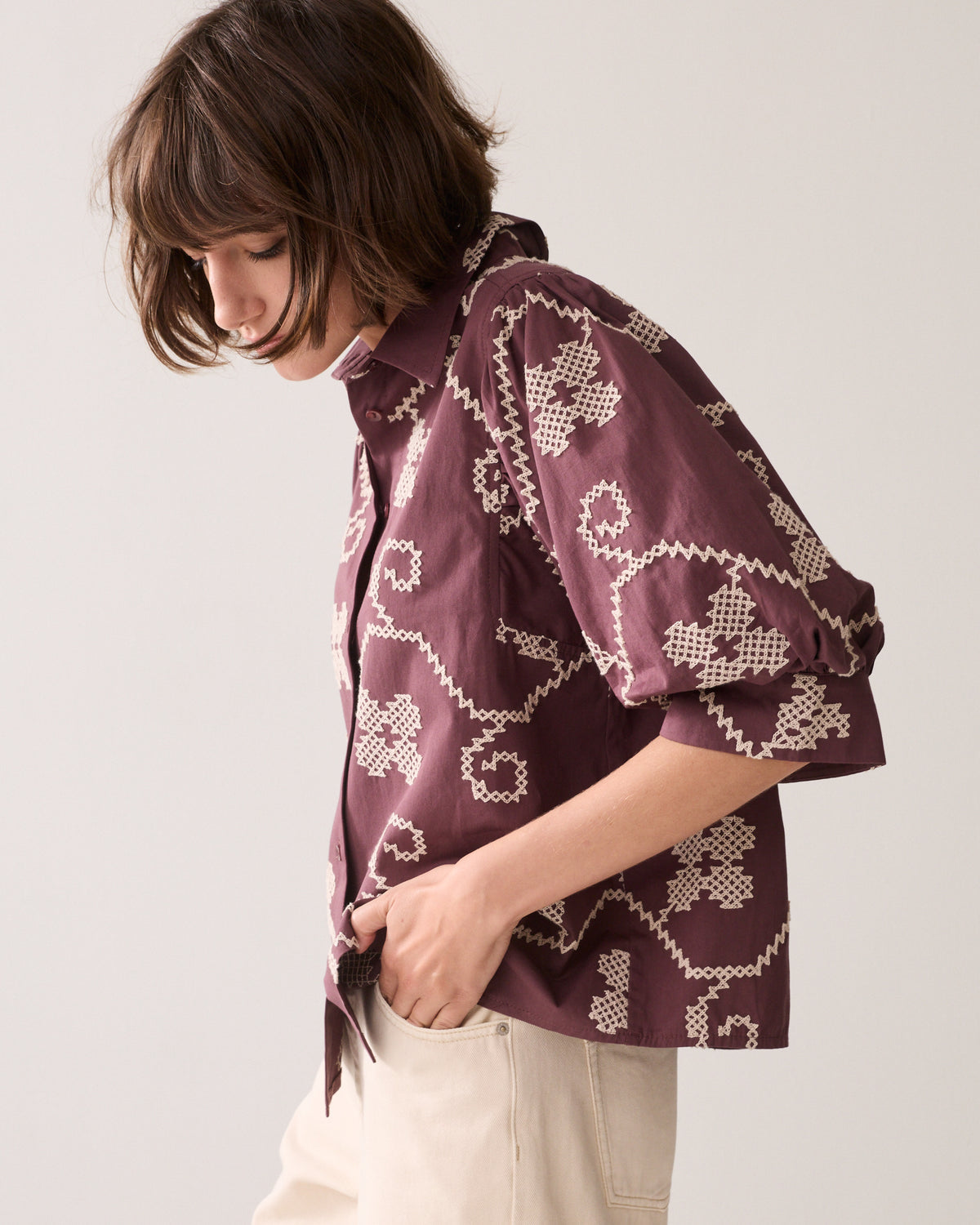 Summum Embroidered Blouse with Contrast