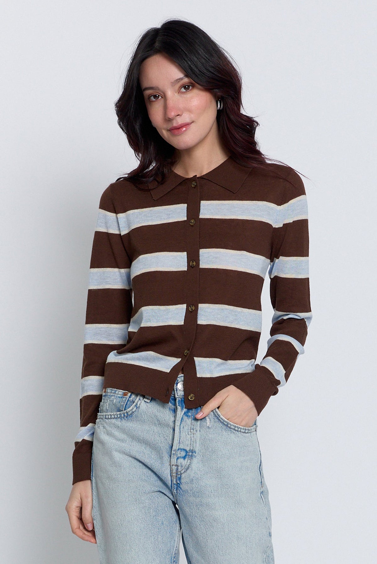 CPW Quinn Striped Sheer Button Up Cardigan