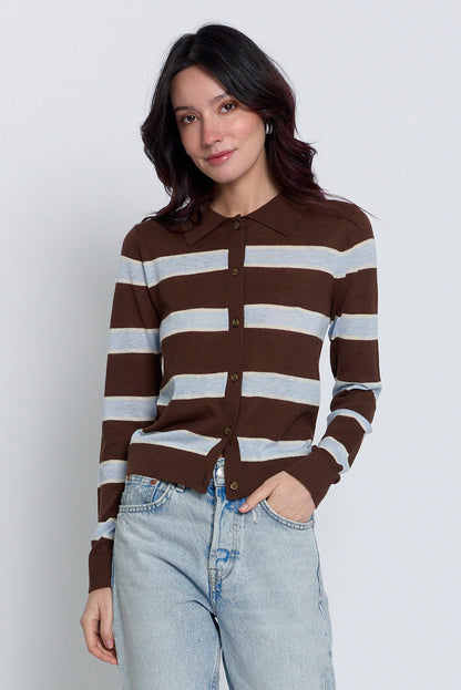 CPW Quinn Striped Sheer Button Up Cardigan