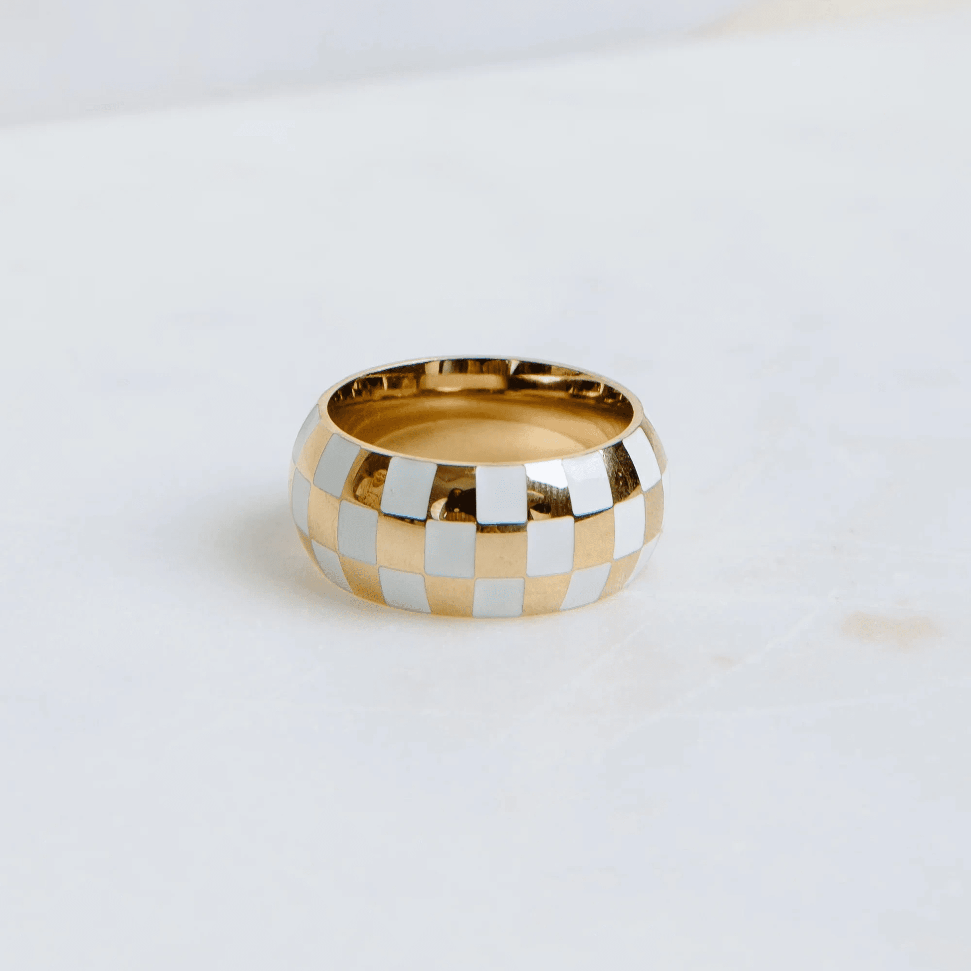 Vincent White & Gold Checkered Ring