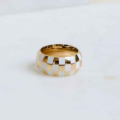 Vincent White & Gold Checkered Ring