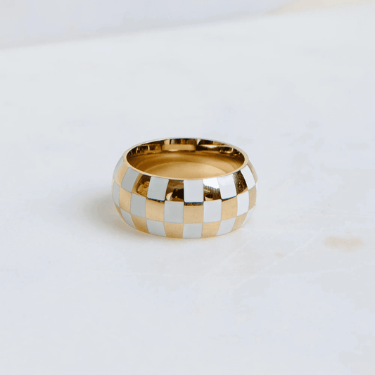 Vincent White & Gold Checkered Ring