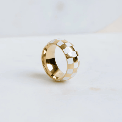 Vincent White & Gold Checkered Ring