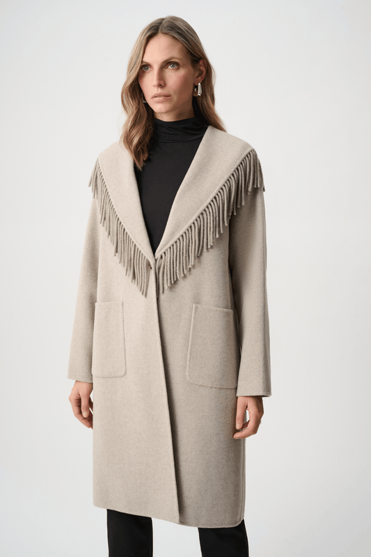 JR Wool Blend Shawl Collar Fringed Coat 263912 - AtelierCoat WomenJoseph Ribkoff