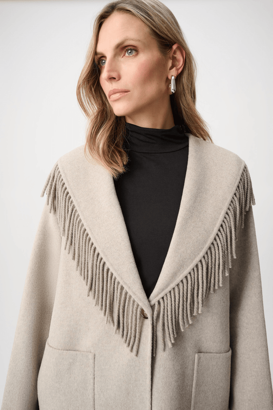JR Wool Blend Shawl Collar Fringed Coat 263912 - AtelierCoat WomenJoseph Ribkoff