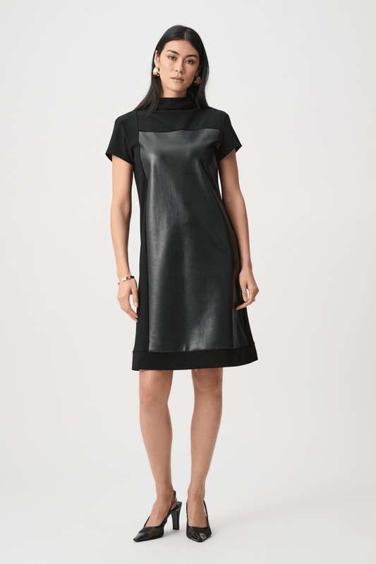 JR Leatherette and Silky Knit Mock-Neck Straight Dress - AtelierDress WomenJoesph Ribkoff