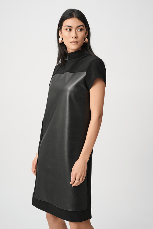 JR Leatherette and Silky Knit Mock-Neck Straight Dress - AtelierDress WomenJoesph Ribkoff