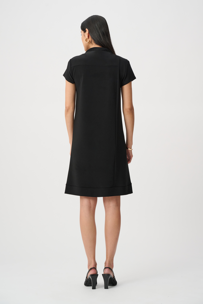 JR Leatherette and Silky Knit Mock-Neck Straight Dress