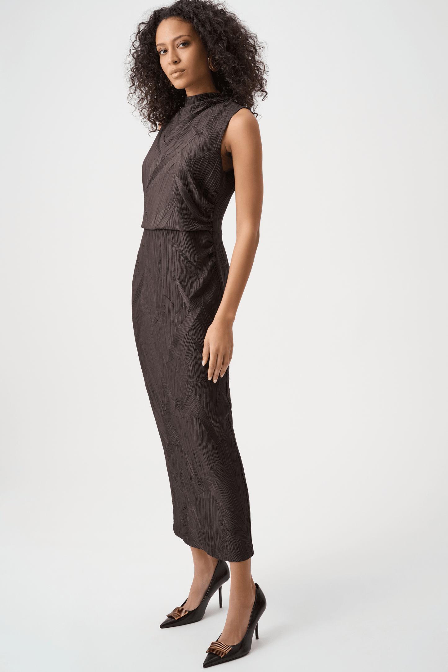 JR Pleated Satin Sleeveless Midi Dress 263147 - AtelierDress WomenJoseph Ribkoff
