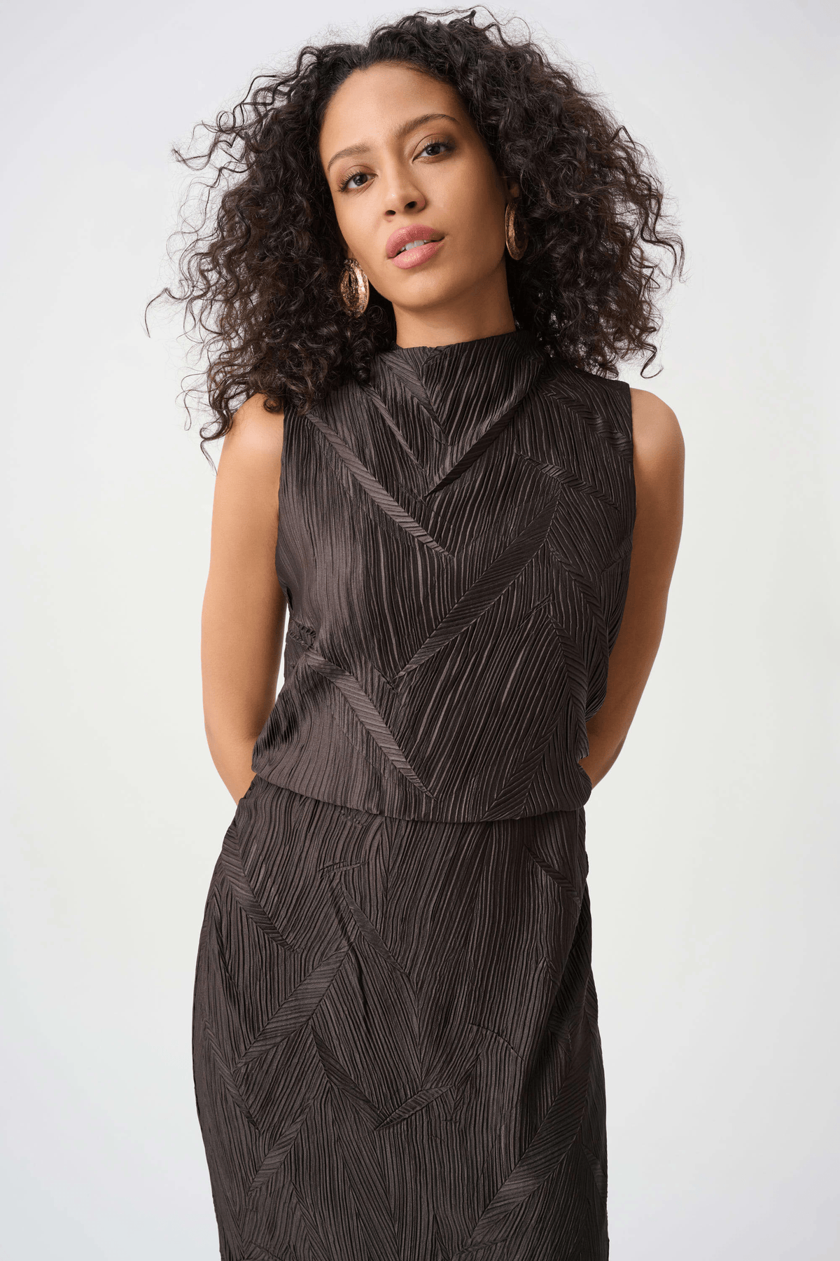 JR Pleated Satin Sleeveless Midi Dress 263147 - AtelierDress WomenJoseph Ribkoff