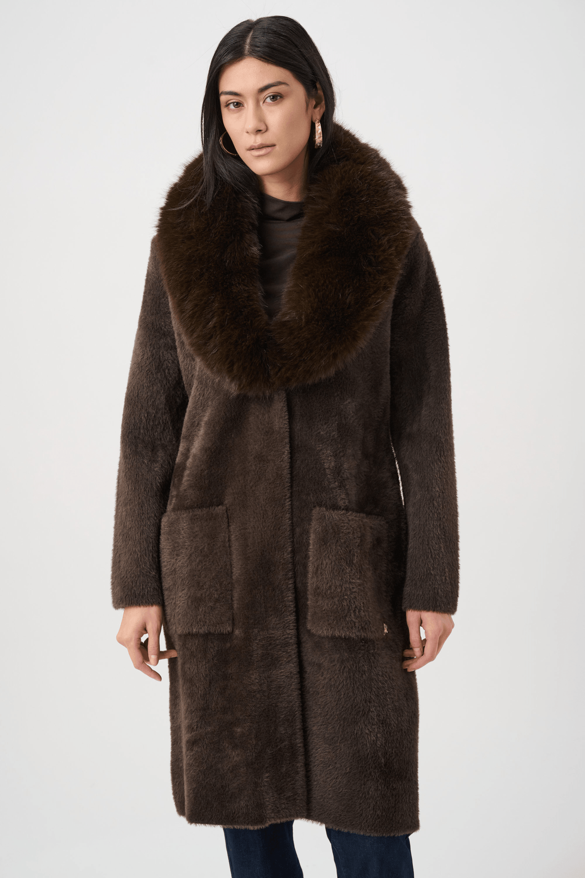 JR Feather Yarn Knit Coat with Detachable Faux Fur Collar 263973 - AtelierCoat WomenJoseph Ribkoff