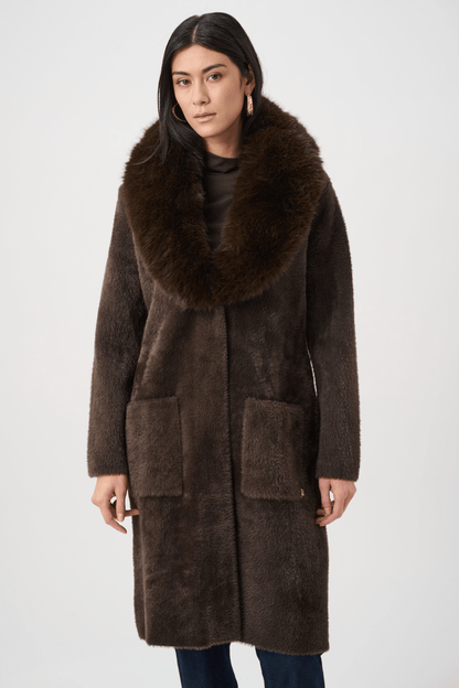 JR Feather Yarn Knit Coat with Detachable Faux Fur Collar 263973 - AtelierCoat WomenJoseph Ribkoff