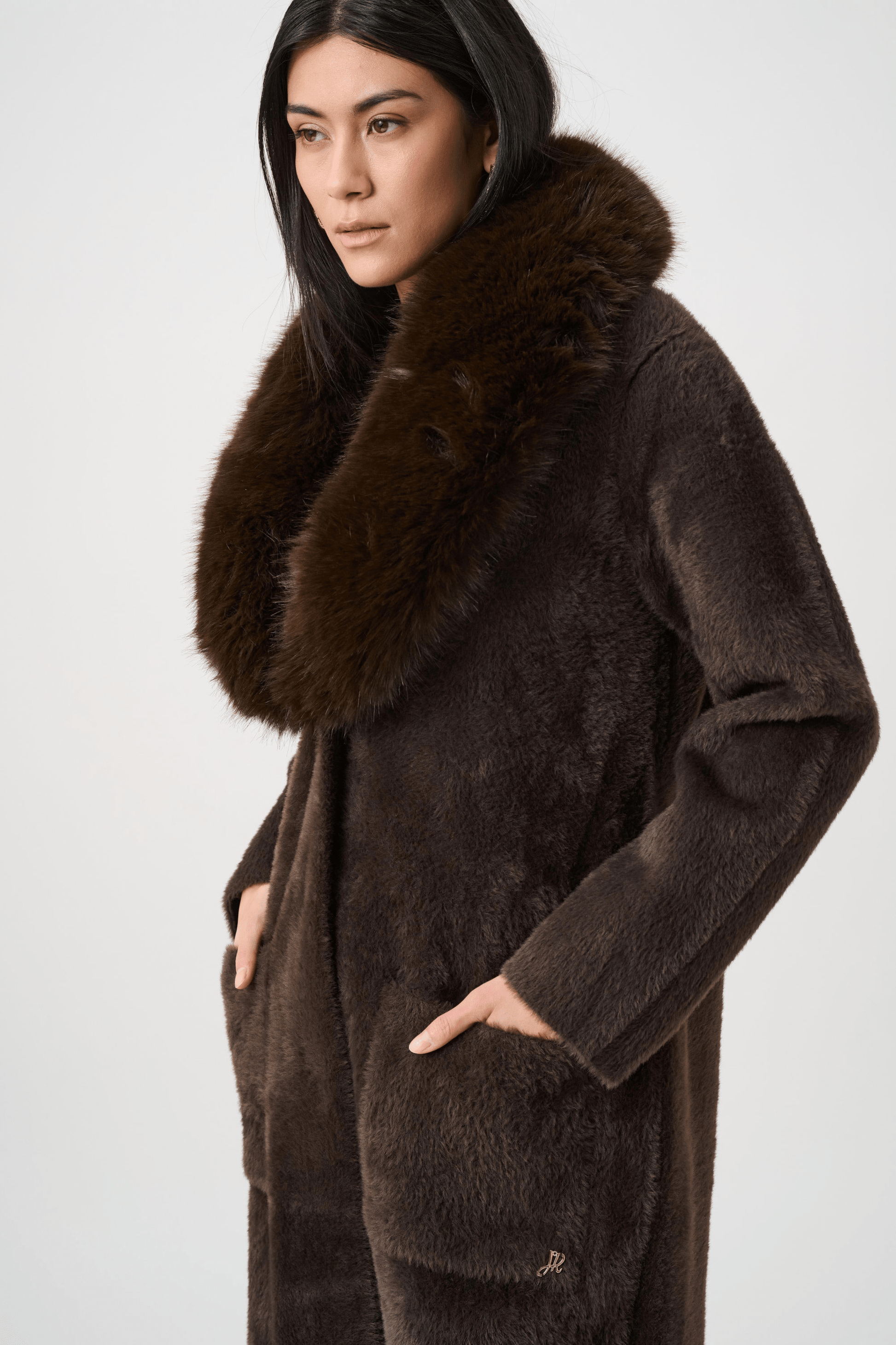 JR Feather Yarn Knit Coat with Detachable Faux Fur Collar 263973 - AtelierCoat WomenJoseph Ribkoff