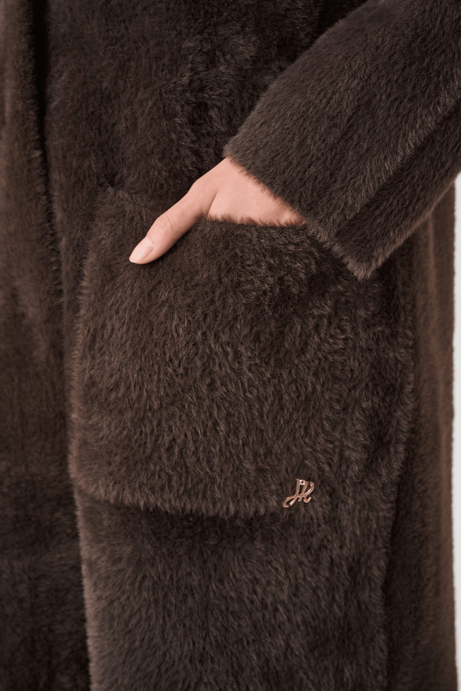 JR Feather Yarn Knit Coat with Detachable Faux Fur Collar 263973 - AtelierCoat WomenJoseph Ribkoff