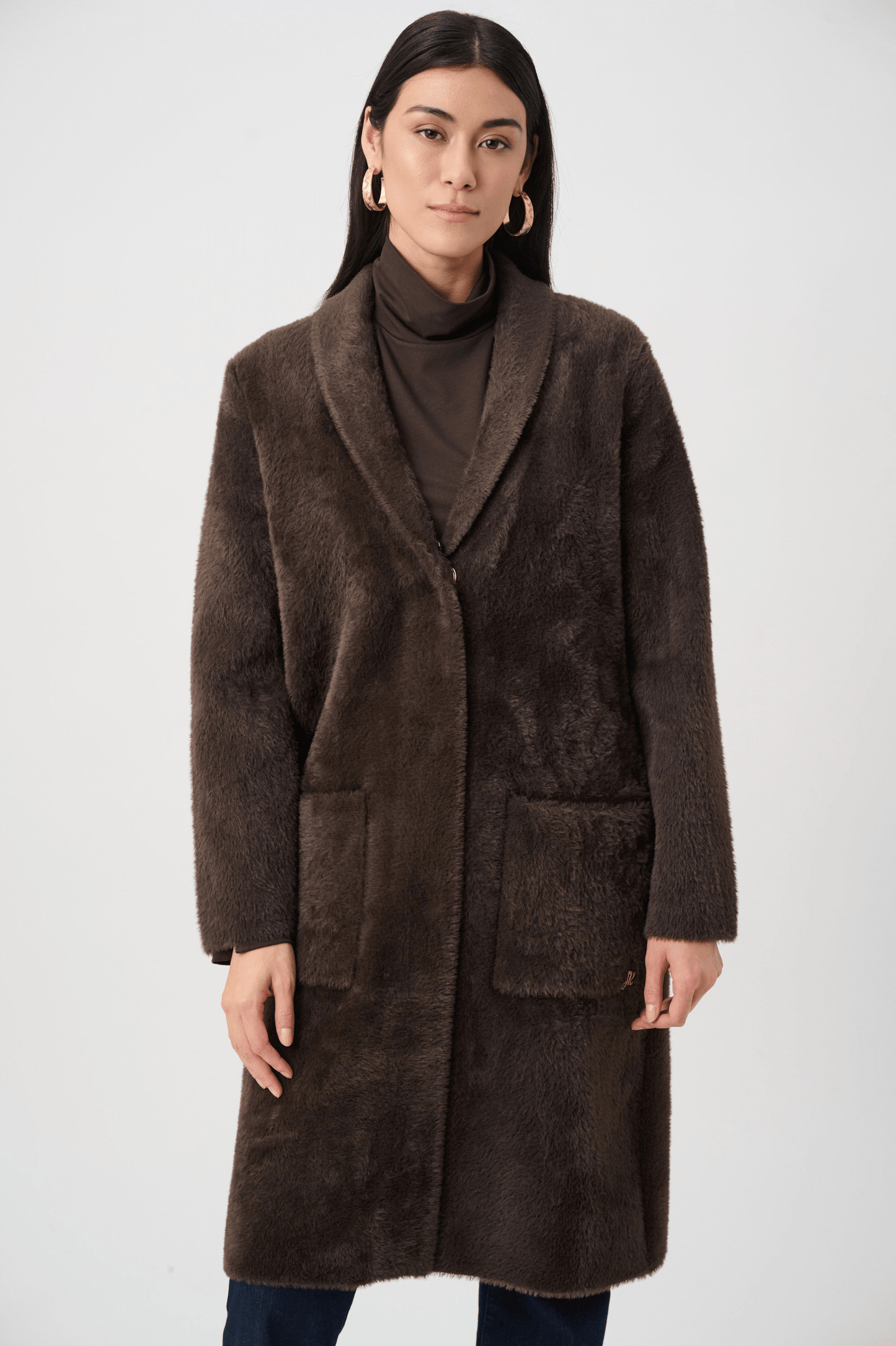 JR Feather Yarn Knit Coat with Detachable Faux Fur Collar 263973 - AtelierCoat WomenJoseph Ribkoff