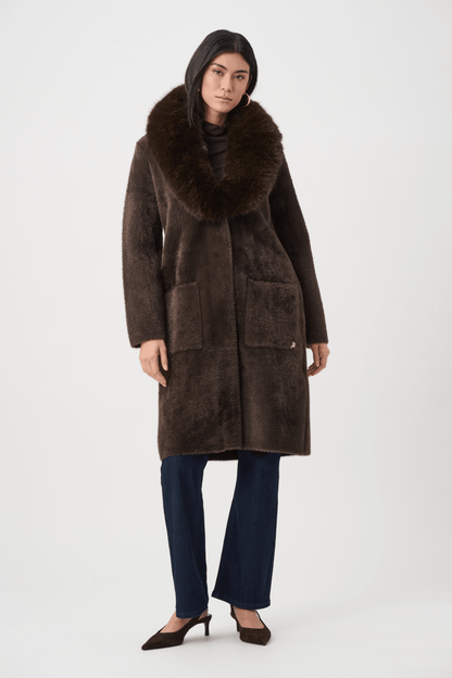 JR Feather Yarn Knit Coat with Detachable Faux Fur Collar 263973 - AtelierCoat WomenJoseph Ribkoff