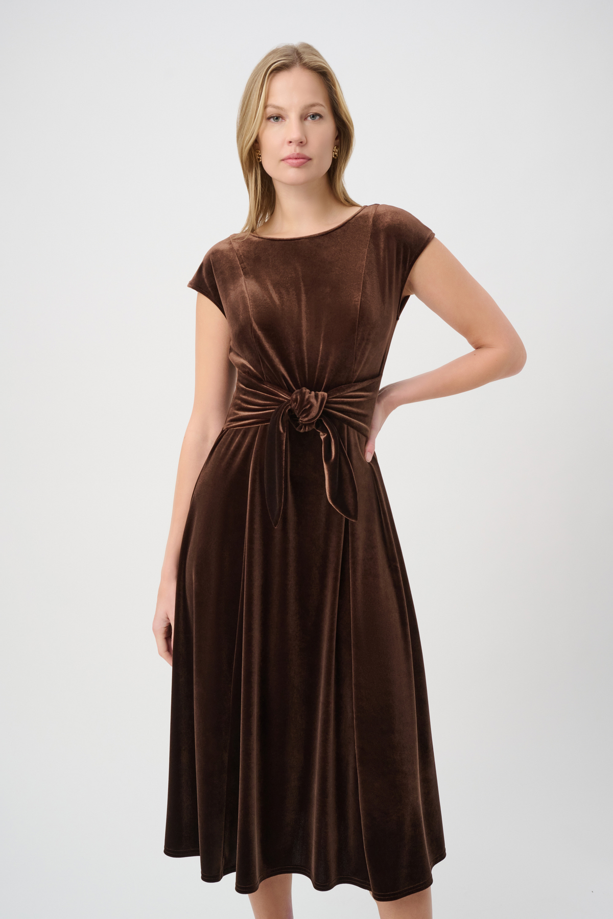 JR Velvet Fit & Flare Belted Dress 264209