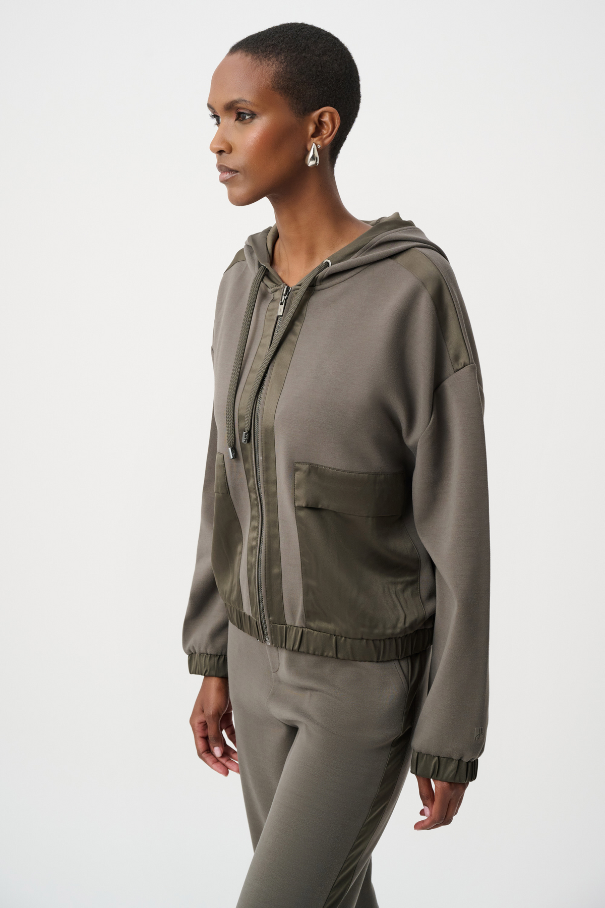 JR Scuba Jersey and Satin Hooded Boxy Jacket 263624