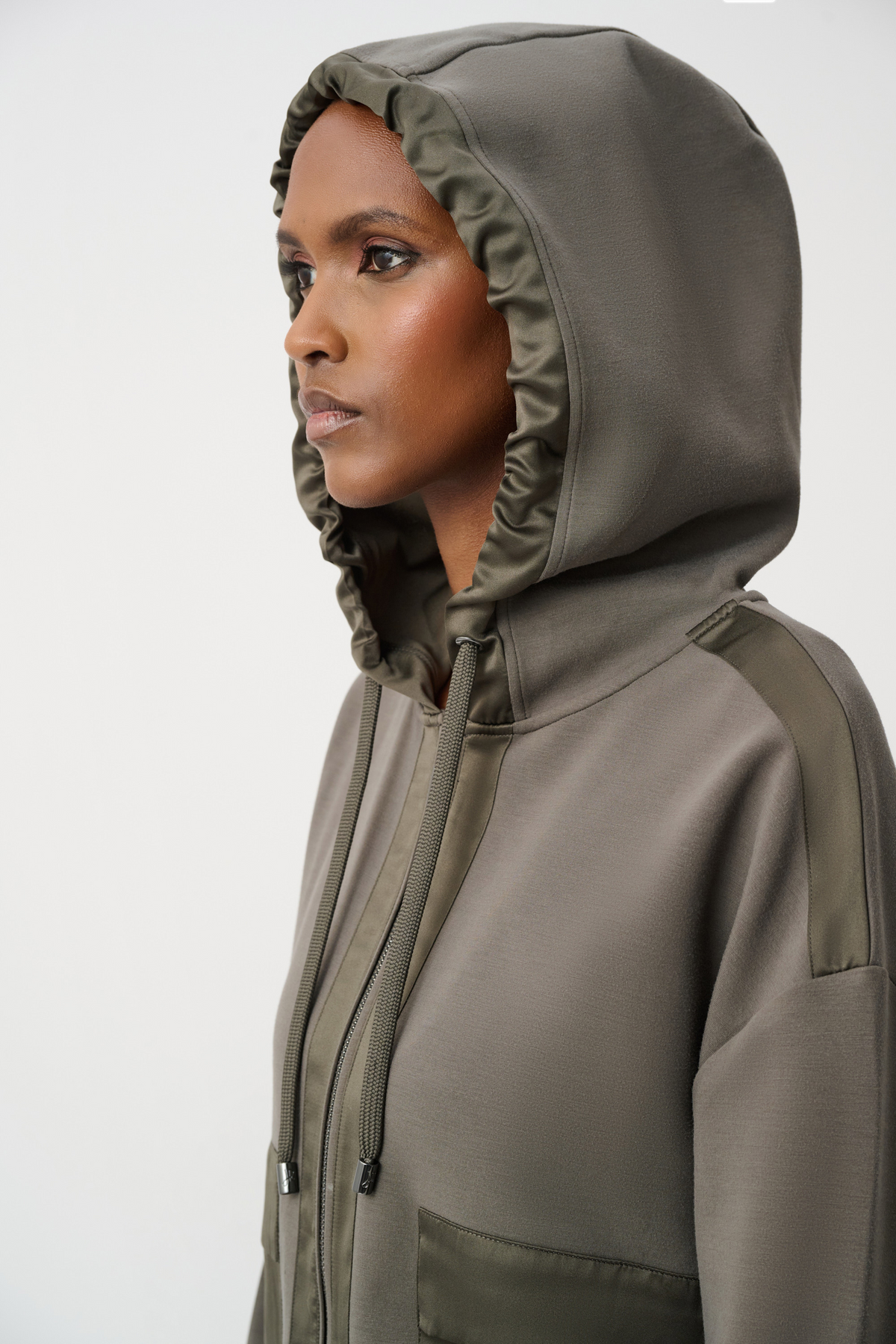 JR Scuba Jersey and Satin Hooded Boxy Jacket 263624