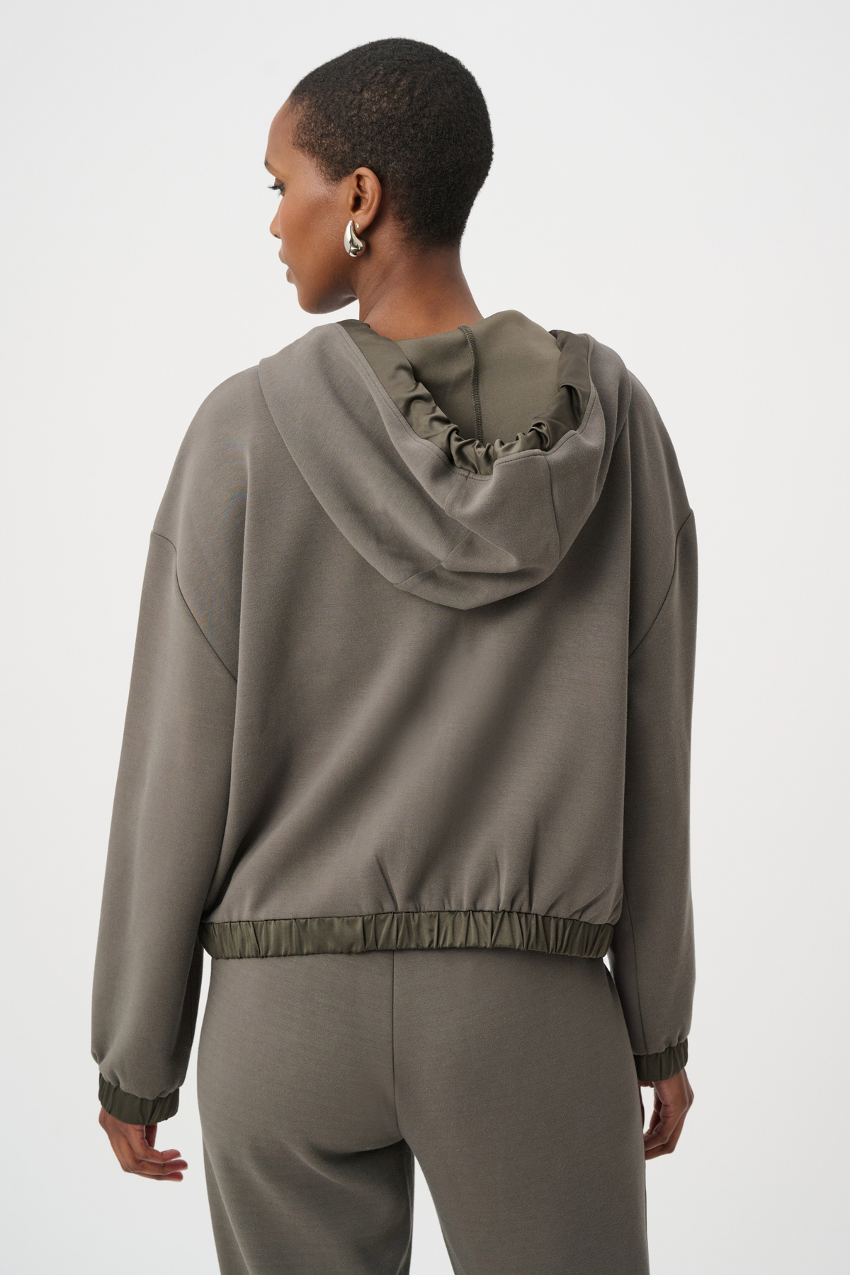 JR Scuba Jersey and Satin Hooded Boxy Jacket 263624