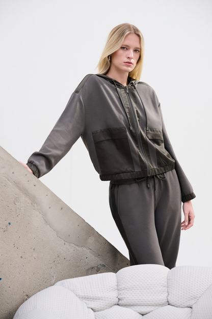 JR Scuba Jersey and Satin Hooded Boxy Jacket 263624