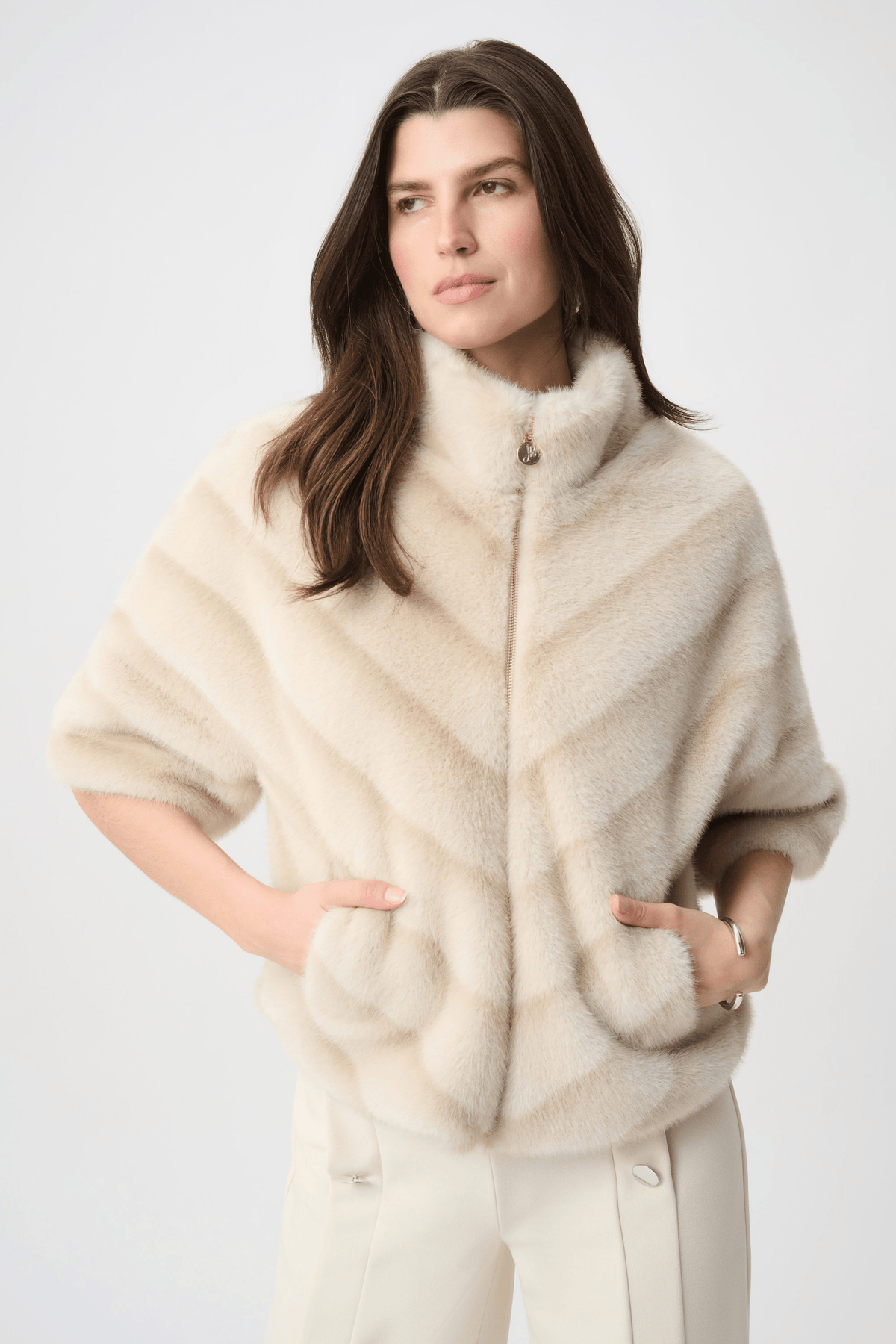 JR Chevron Print Faux Fur Jacket 264946 - AtelierJacket WomenJoseph Ribkoff