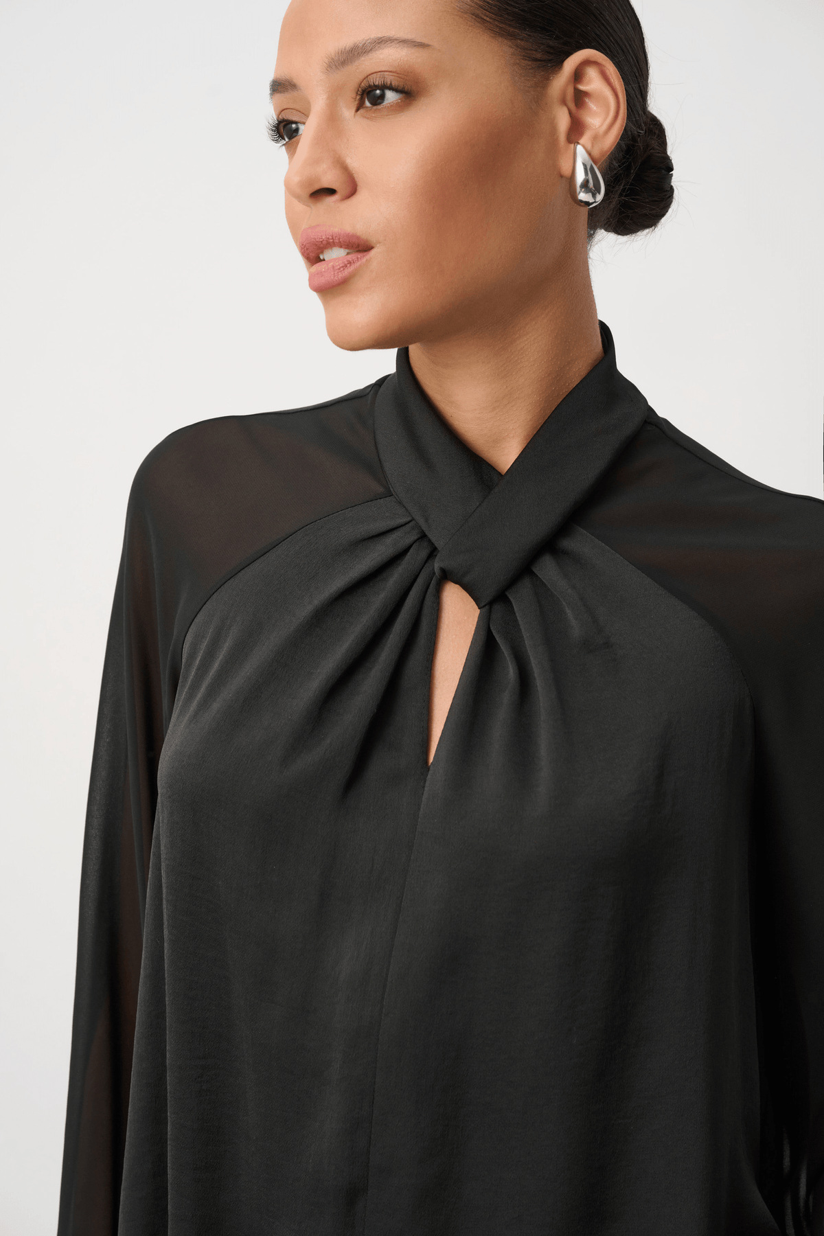 JR Satin Top with Chiffon Sleeves 264119 - AtelierTop WomenJoseph Ribkoff