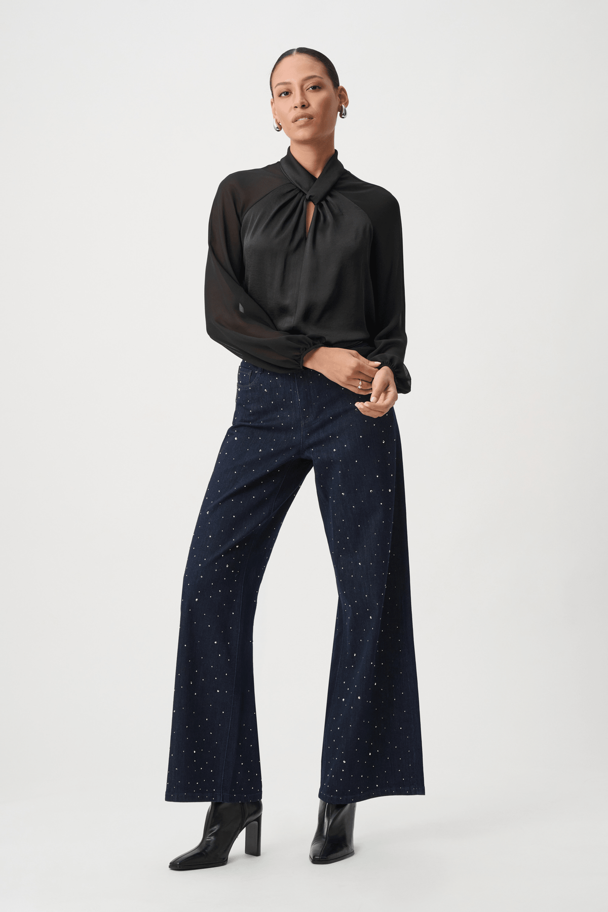 JR Satin Top with Chiffon Sleeves 264119 - AtelierTop WomenJoseph Ribkoff