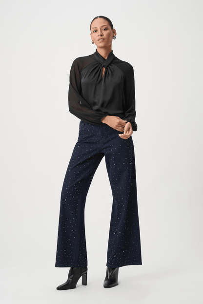 JR Satin Top with Chiffon Sleeves 264119 - AtelierTop WomenJoseph Ribkoff